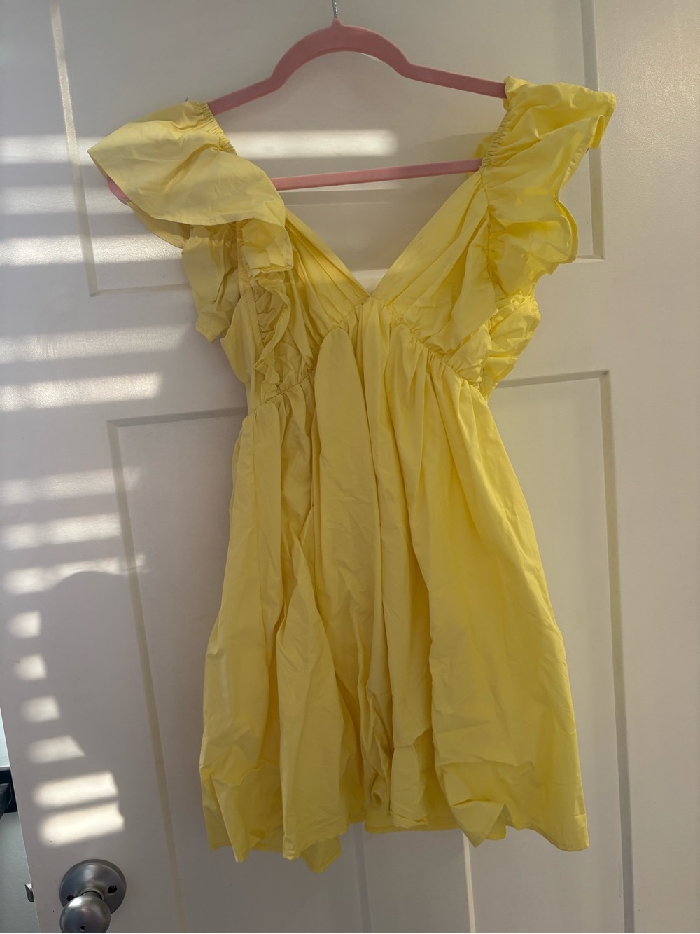 Amazon Yellow Ruffle V-Neck Mini Dress